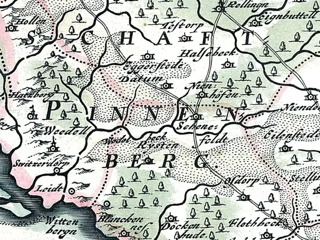 The image shows an old map of the city of Painen, Germany, with text written on it. The map is...