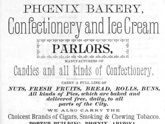 The image shows an advertisement for Phoenix Bakery, a confectionery and ice cream company. The...