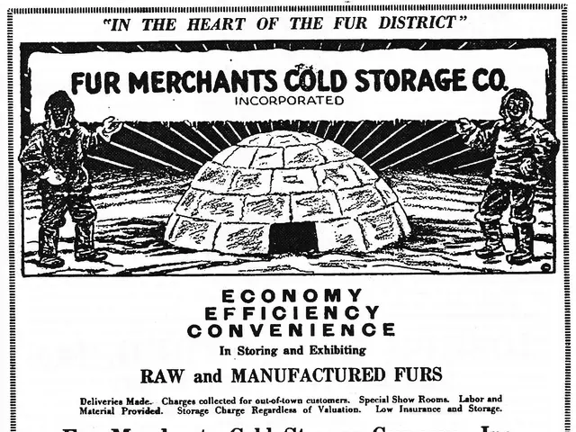 The image shows an advertisement for Fur Merchants Cold Storage Company, Inc. featuring two people...