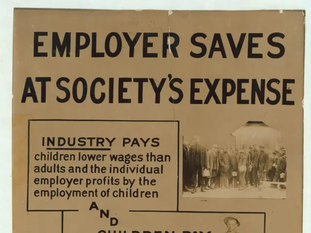 The image shows a poster with text and pictures of people, depicting an employer saving at...