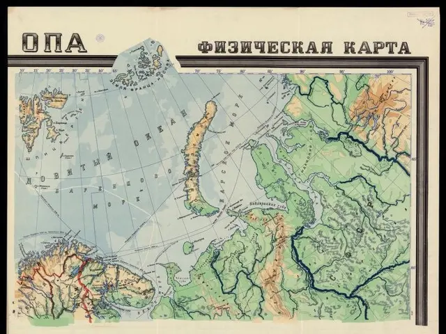 The image shows an old map of the Russian Federation with a black border. The map is detailed and...