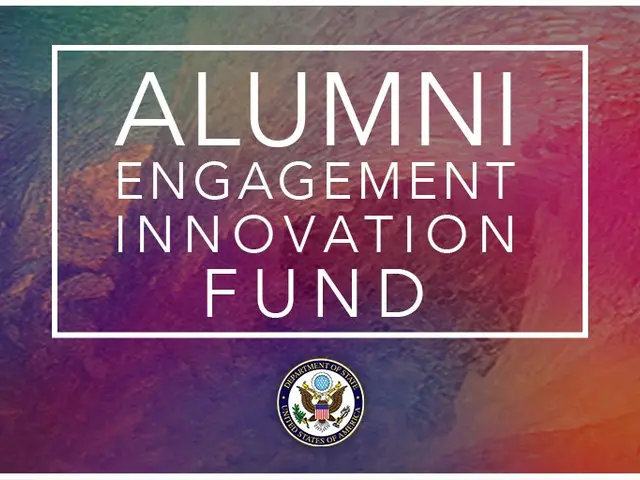 The image shows an alumni engagement innovation fund logo on a colorful background. The logo is in...