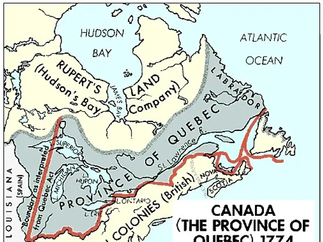 The image shows a poster with a map of Canada, depicting the provinces of Quebec in 1774. The map...