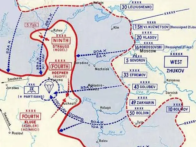 The image shows a poster depicting the Battle of Moscow in December 1941-February 1942. It features...