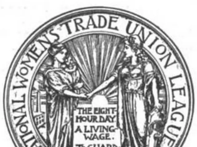 The image shows the logo of the National Women's Trade Union League, which features two women...