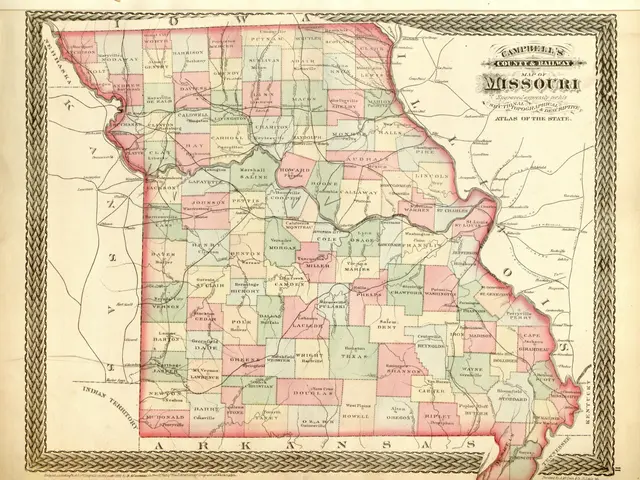 The image shows an old map of the state of Missouri, with Campbell's County and Railway Map of...