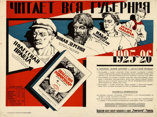 The image shows a Soviet propaganda poster for the Soviet Union, featuring a group of people and...