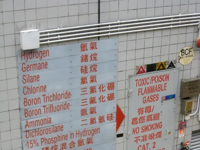 The image shows a building with a sign on the side of it that reads "Toxic Poison Flammable Gases"....