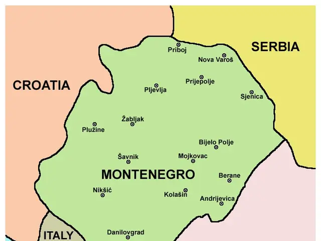 The image shows a poster with a map of Montenegro during World War II. The map is detailed and...