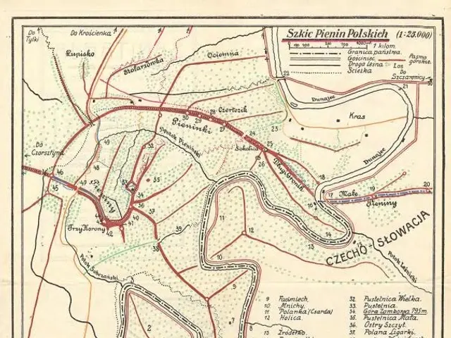 The image shows an old map of the city of Szczecin, Poland, with text and lines indicating the...