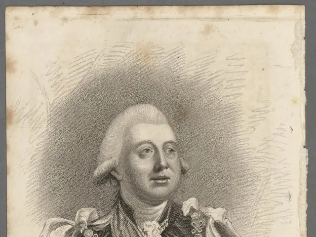 The image shows a portrait of King George III, the late majesty of the United Kingdom, wearing a...