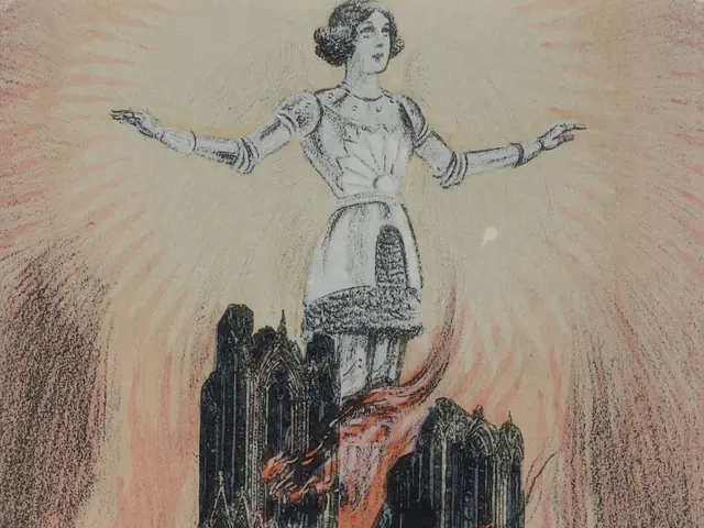 The image shows a woman standing atop a building engulfed in flames, with text at the bottom.