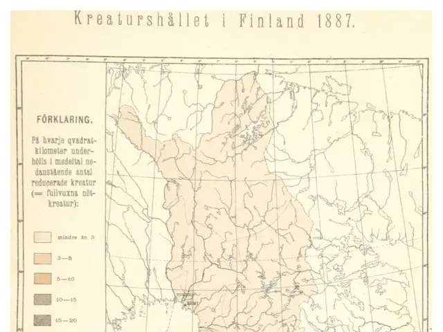 The image shows a poster with a map of Finland from 1887, depicting the extent of the Swedish...