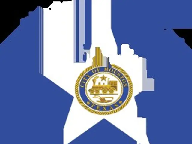 The image shows the Houston City Council logo, which consists of a map of the city with the text...