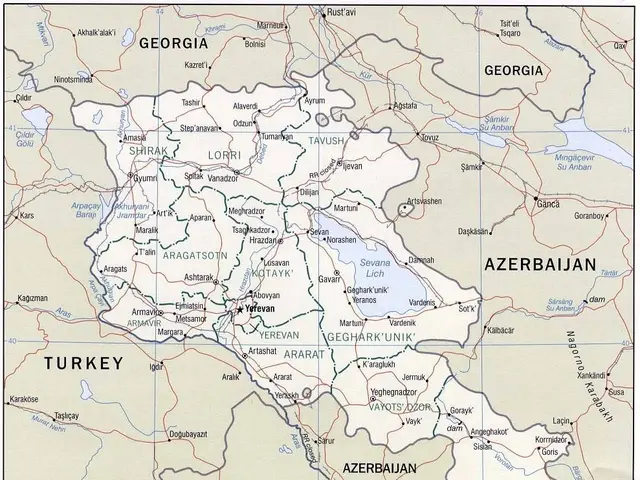 The image shows a poster with a map of Armenia and Azerbaijan. The map is detailed and shows the...