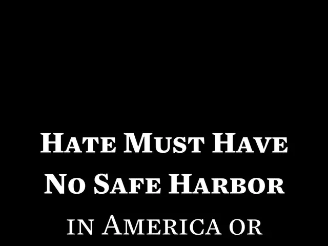 The image shows a black background with white text that reads "Hate Must Have No Safe Harbor in...
