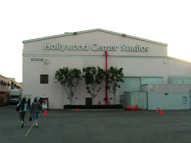 The image shows the Hollywood Center Studios in Los Angeles, California. We can see a group of...