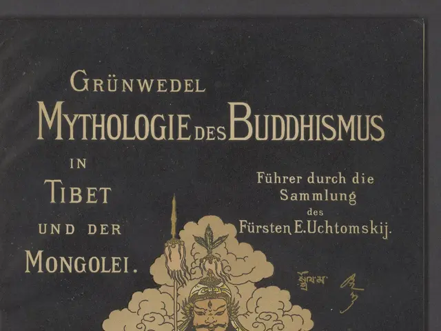 The image shows a book with text and pictures on the cover page, which is a book about Buddhism in...