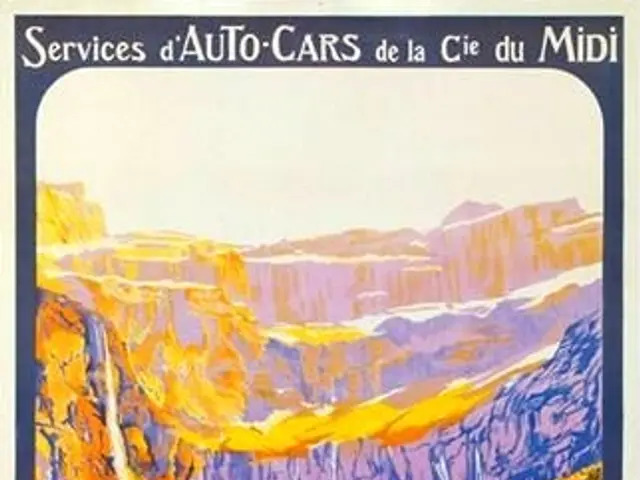 The image shows a poster advertising a car service in the Pyrenees, France. It features a landscape...