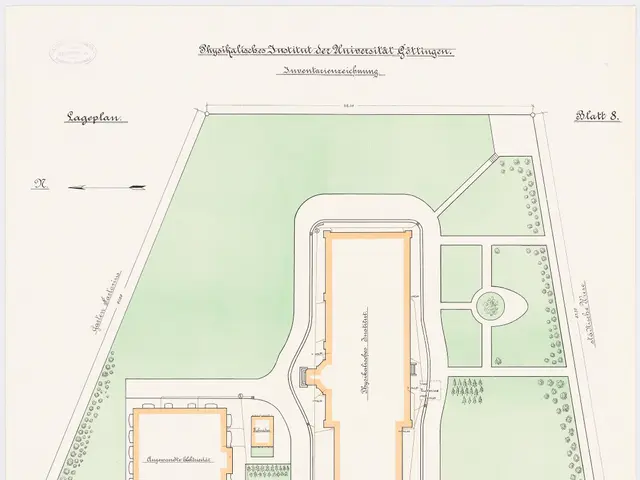 The image shows a plan of a building with a garden in the middle of it. The paper has text written...