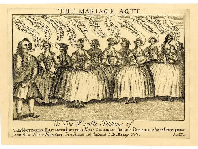 The image shows a paper with a drawing of a group of people standing in a line, with the words "The...