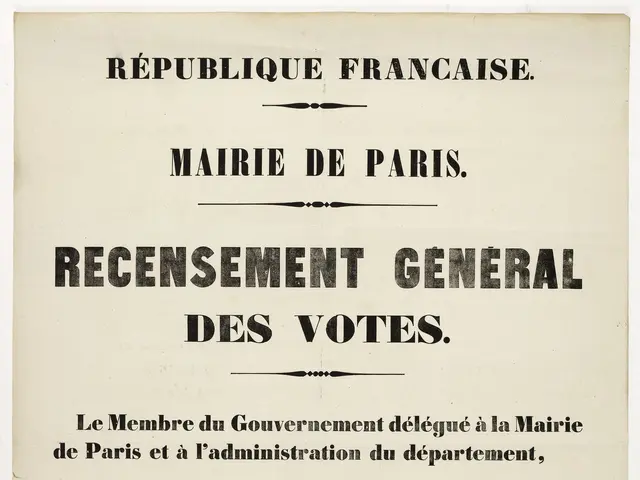 The image shows an old poster with the words "Recensement General des Votes" written on it. The...