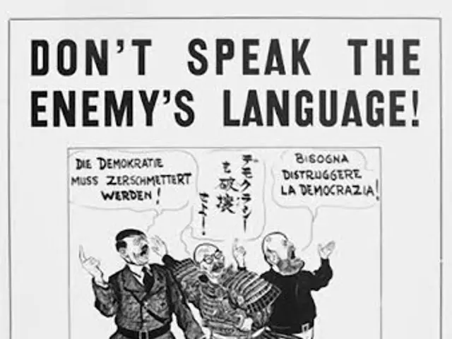 The image shows a poster with a black and white picture of three people and the words "Don't Speak...