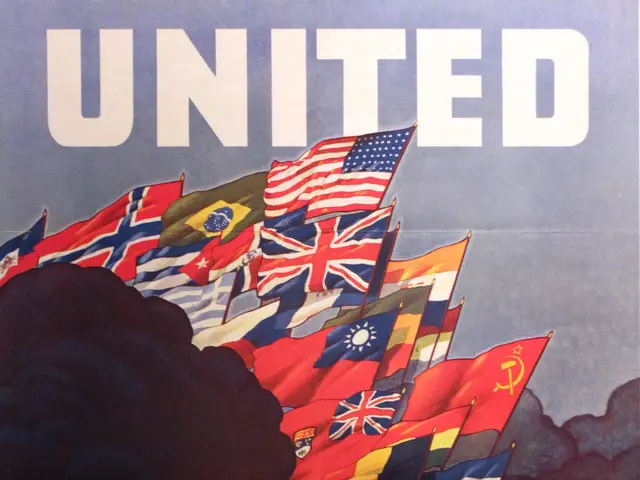 The image shows a poster with text that reads "The United Nations Fight for Freedom" and several...