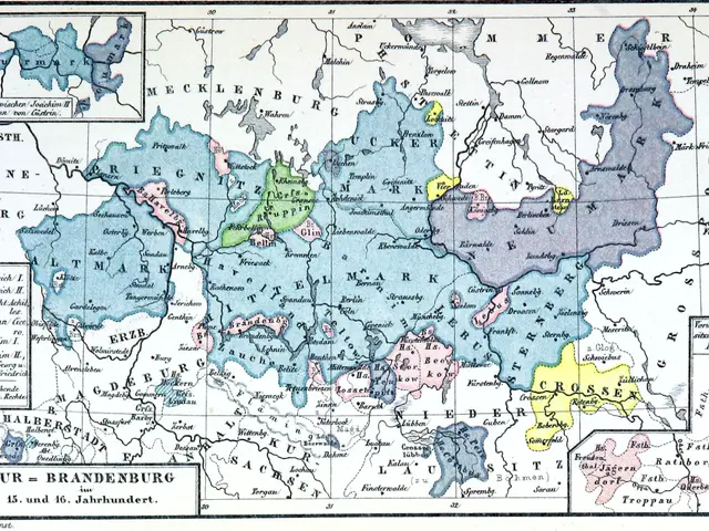 The image shows a poster of a map of Germany with the provinces of Brandenburg highlighted. The map...