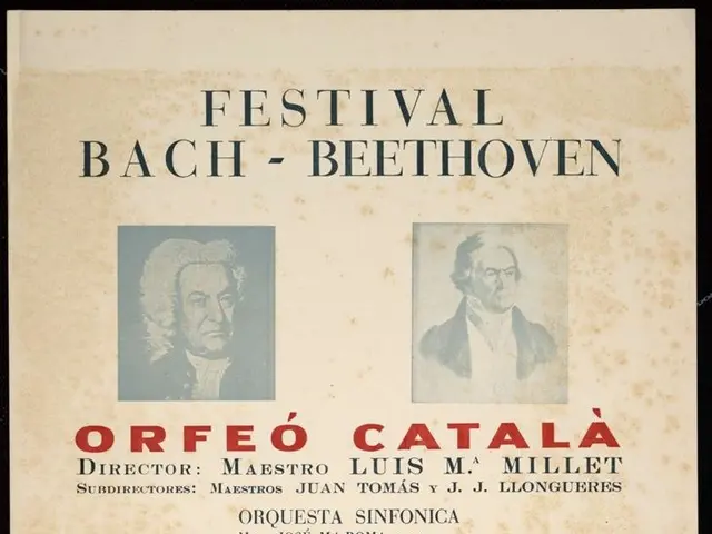 The image shows a poster for the Festival Bach - Beethoven, featuring two human faces in the...