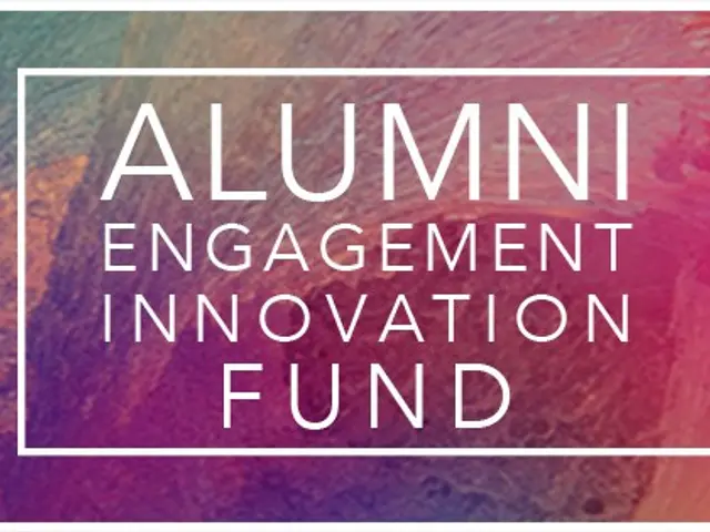 The image shows a poster with the words "Alumni Engagement Innovation Fund" written in bold, black...