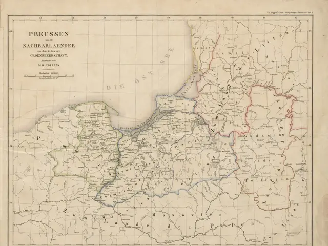 The image shows an old map of Germany with the provinces of Prussia and the Rhine River. The map is...