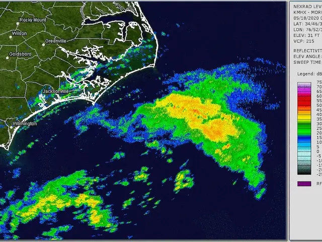 The image shows a satellite image of a severe thunderstorm over the Gulf of Mexico, with a map of...