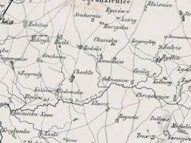 The image shows a black and white map of the city of Olkutsk, with text written on it. The map is...