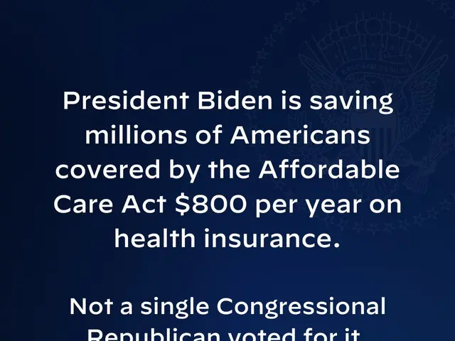 The image shows a blue background with text and a logo that reads "President Biden is saving...