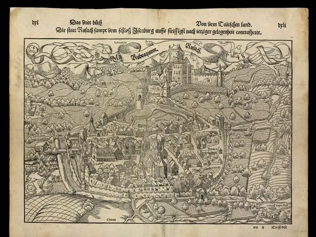 The image shows an old map of the city of Hamburg, Germany, with a black background. The map is...