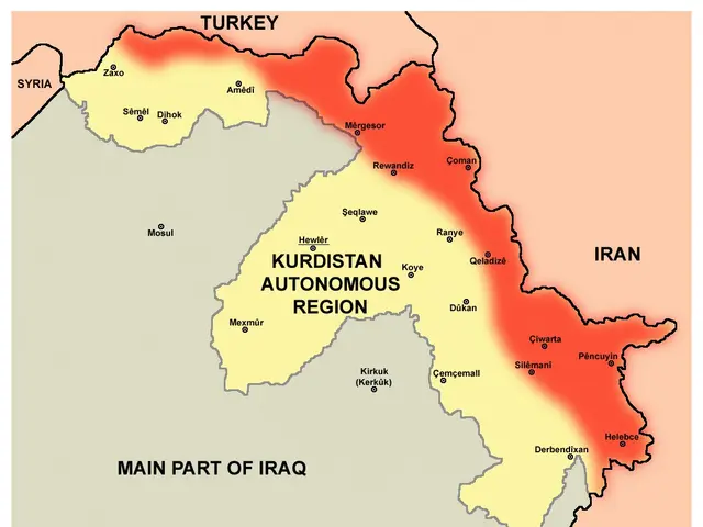 The image shows a map of the Kurdish autonomous region of Iraq, with text indicating the extent of...