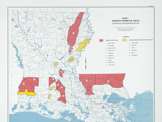 The image shows a poster with a map of the state of Louisiana, highlighting the areas affected by...