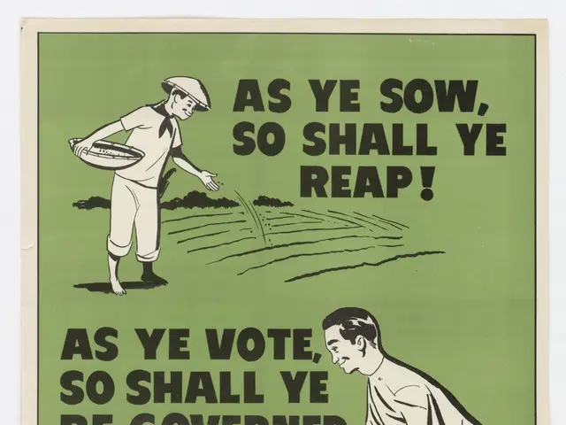 The image shows a poster with a man and a woman standing in front of a box, with the words...