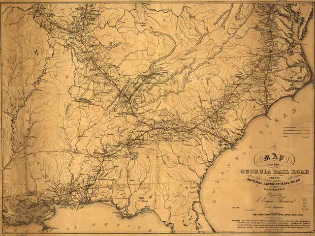 The image shows an old map of the United States of America, with the Georgia Rail Road and the...