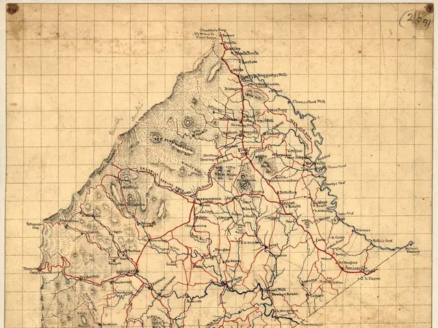 The image shows a map of the state of Virginia with the counties of Virginia highlighted in red....