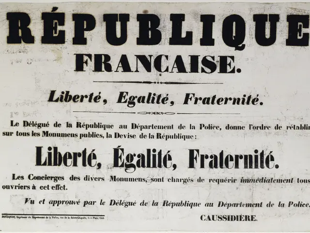 The image shows an old newspaper advertisement for the Republic of France with black text on a...