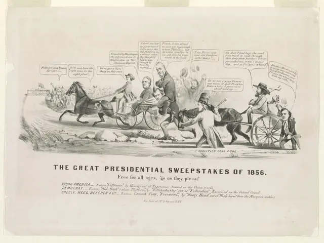 The image shows a paper with a drawing of a group of people riding horses and carts, with the words...