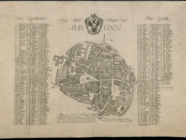 The image shows an old map of the city of Berlin, Germany, with a black background. The map is...