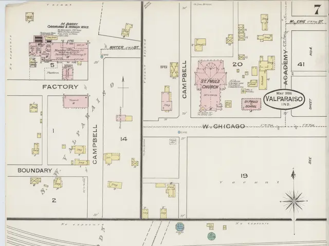 The image shows an old map of the city of Chicago, Illinois, with the location of the St. Paul's...