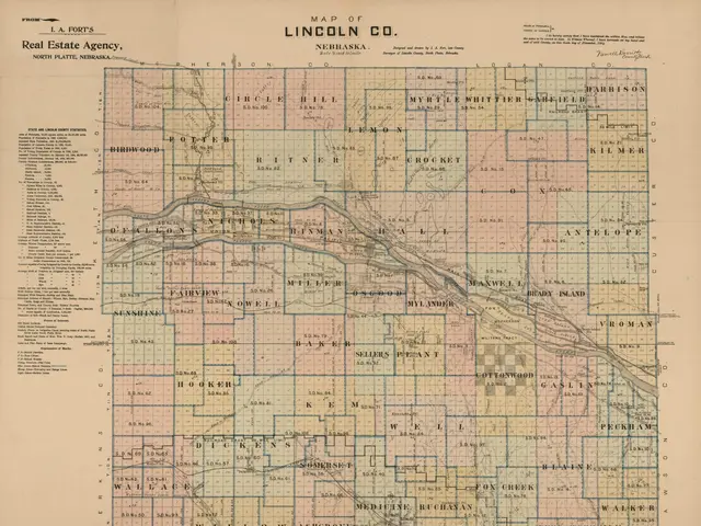 The image shows an old map of Lincoln County, Nebraska, with text written on it. The map is...