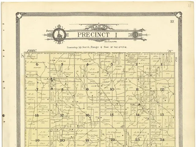 The image shows an old map of the city of Precinct, Iowa, with text at the top and bottom of the...