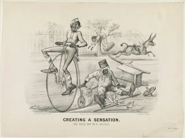 The image shows a paper with a drawing of a person sitting on a bicycle, surrounded by other...