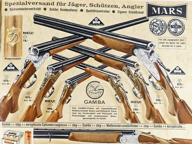 The image shows an advertisement for a shotgun with a bunch of guns on it. The guns are arranged in...
