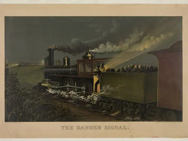 The image shows a poster of a train on the tracks with smoke billowing out of it, surrounded by...